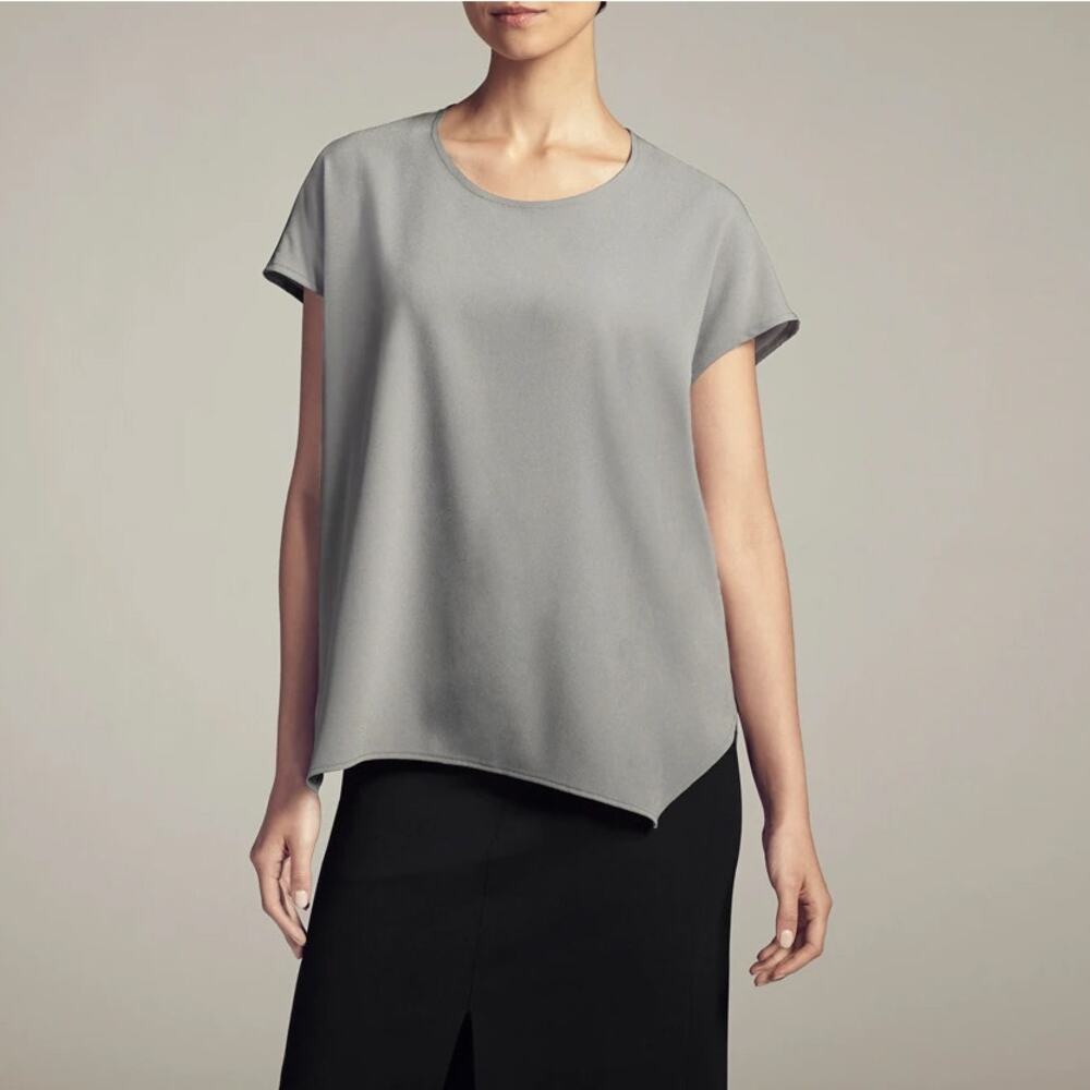 MM Lafleur Didion Top Stone Crepe Blouse Tee Cap Sleeve Oversized Career SZ M
